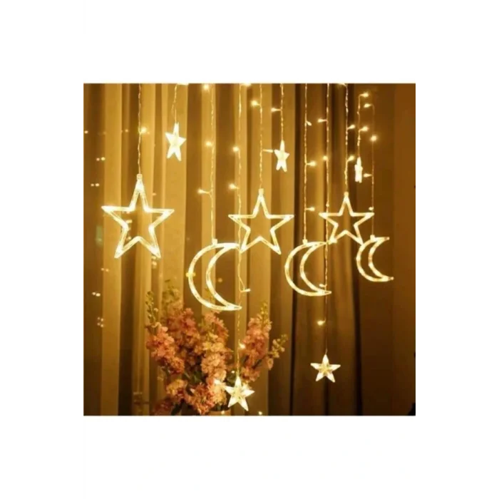Genel Ürün Dekoratif Süsleme Işığı Ay Yıldızlı Tel Led Perde Süsleme Işığı 3 Metre Yılbaşı Doğum Günü Işık