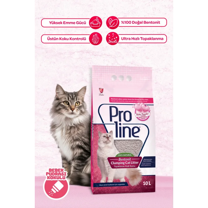 Genel Ürün Proline Bebek Pudralı Topaklanan Bentonit Kedi Kumu Kalın 10 Lt