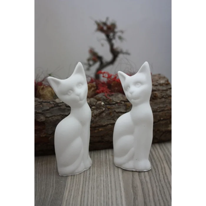 Biblo 2 Li Dekoratif Taş Tozu Kedi Biblo 14 Cm