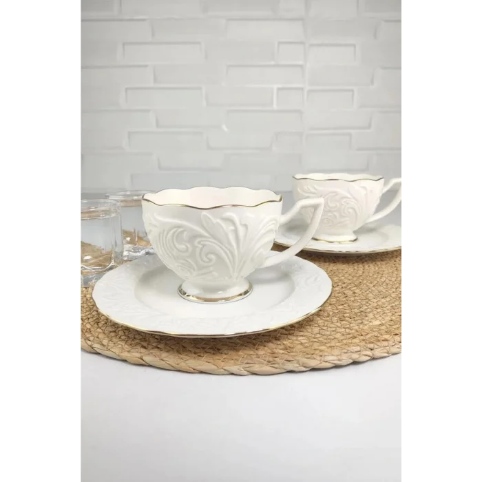 Genel Ürün Porselen 2li Çay Nescafe Fincan Takımı Yaldızlı Rosen-200 62611