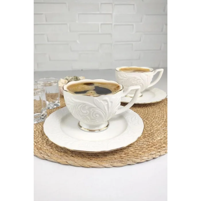 Genel Ürün Porselen 2li Çay Nescafe Fincan Takımı Yaldızlı Rosen-200 62611