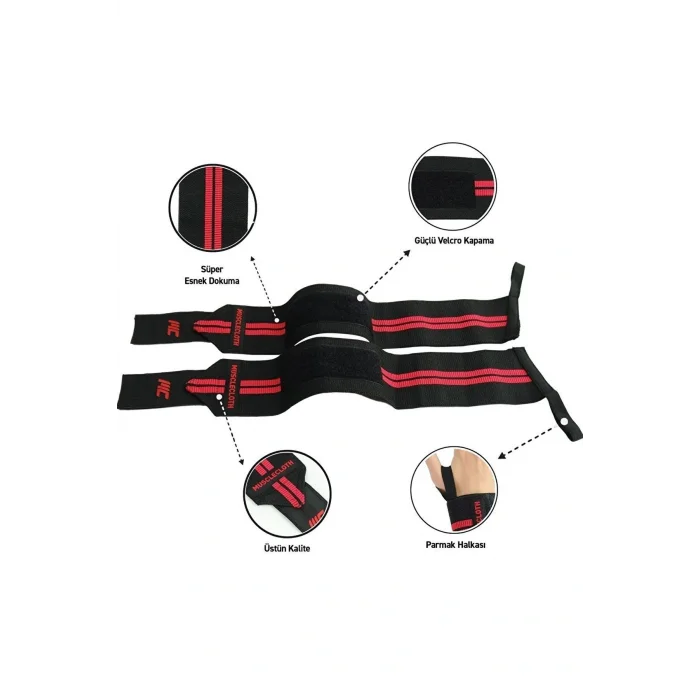 Genel Ürün Pro Wrist Wraps Siyah Kırmızı 2li Paket