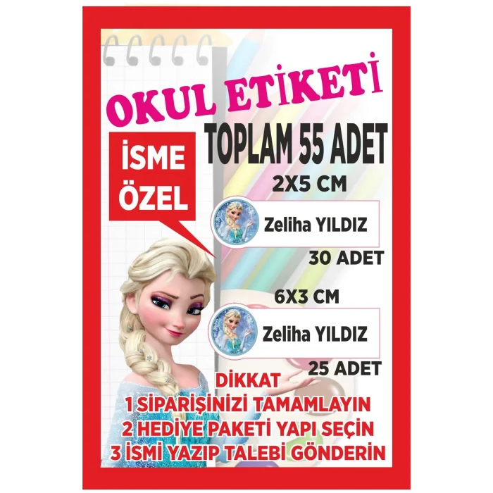 Genel Ürün Okul Etiketi Kalem Defter Etiketi Özel Isim Yazılabilen Etiket -55 Adet