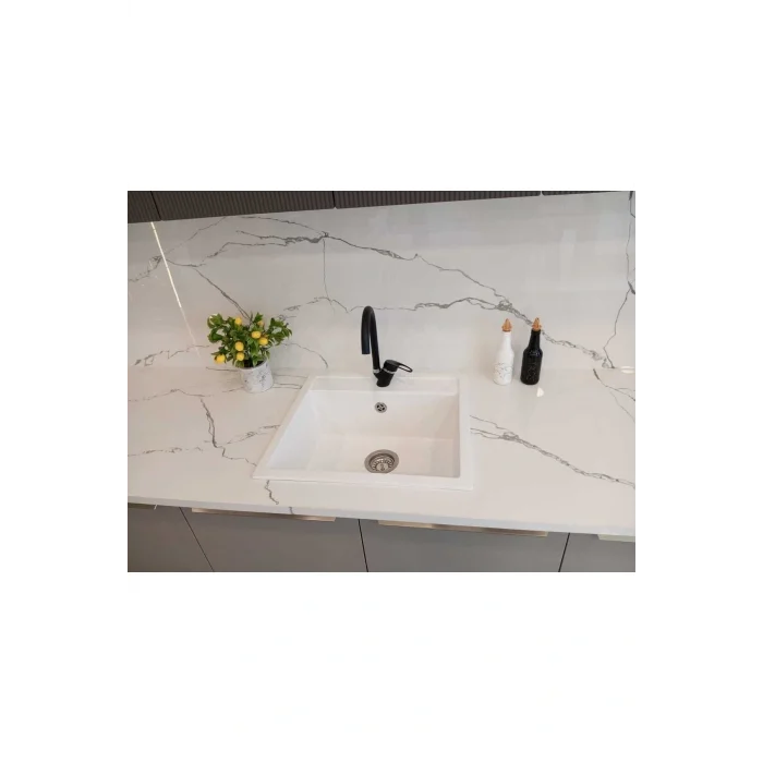 Genel Ürün Granit Eviye-beyaz 56x51 - Tek Gözlü Mutfak Eviyesi