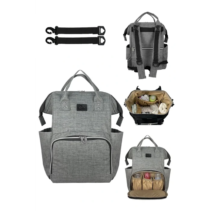 Genel Ürün Gri Paris Anne Bebek Çantası Gri Sırt Çantası Tekstil Sırt Çantası