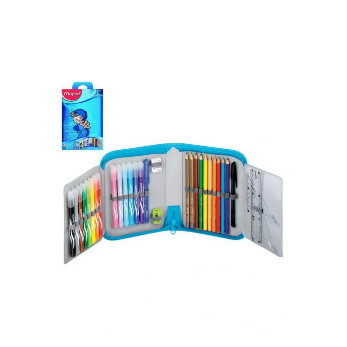 Genel Ürün Tek Katlı Mavi 32 Parça Içi Dolu Kalem Kutu 967811
