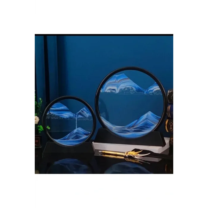 Kol Saati Hareketli Kum Sanat Yuvarlak Cam 3d Kum Saati Derin Deniz Kum Manzarası-mavi Glrshop