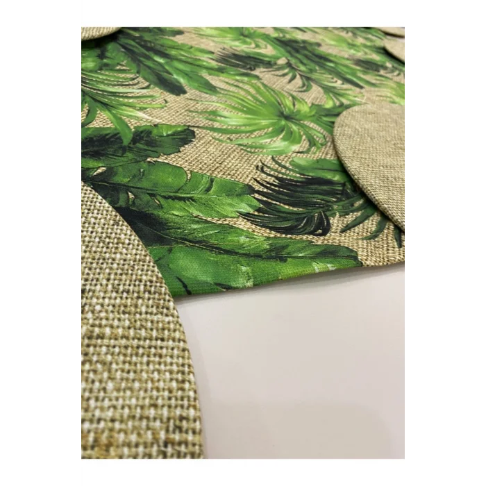 Genel Ürün Yeşil Yaprak Desenli Runner Ve 2li Supla Seti