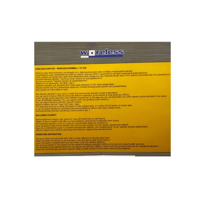 Genel Ürün CT-103 Kablosuz Kapı Zili (Gri Kenarlı)