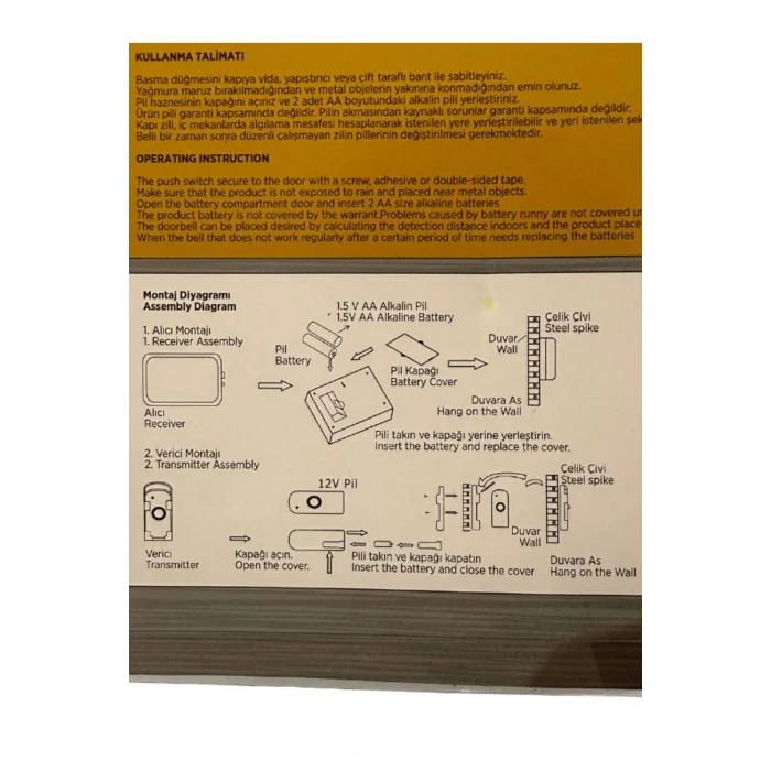 Genel Ürün CT-103 Kablosuz Kapı Zili (Gri Kenarlı)