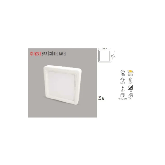 Genel Ürün Ct-5272 25w/6400k Alm. S.ü Led Armatür Kare (beyaz)