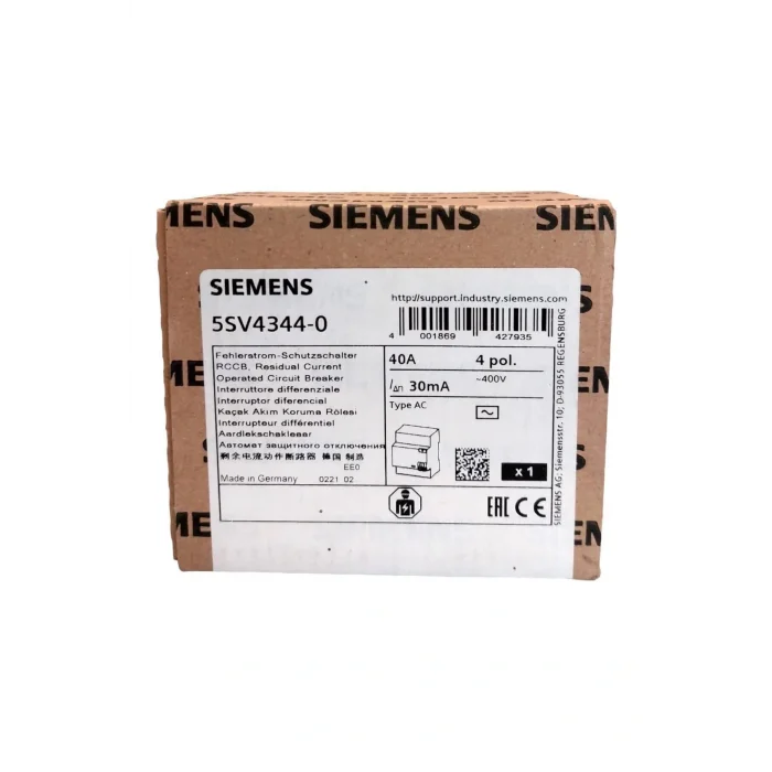 Genel Ürün 5SV4344-0 40A 30mA 400V (3 FAZ + NÖTR) KAÇAK AKIM KORUMA RÖLESİ