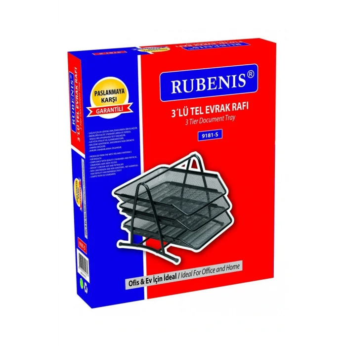 Genel Ürün Evrak Rafı Metal Perforeli 3 Lü Siyah 9181(1 Paket 12 Adet)