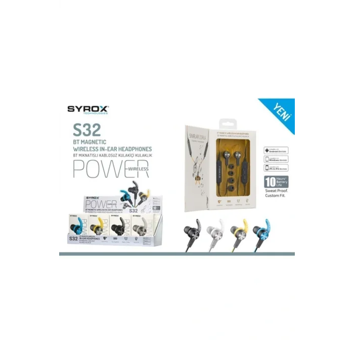 Genel Ürün Bluetoothlu Mıknatıslı Kulak Içi Spor Kulaklık Çift Bataryalı Syx-s32-sarı