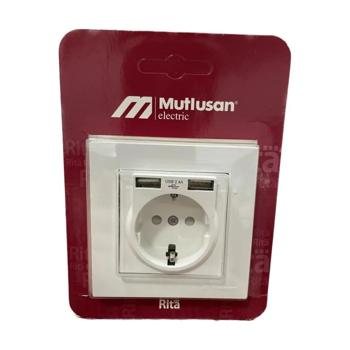 Genel Ürün Rita İkili USB Şarjlı Topraklı Priz Beyaz