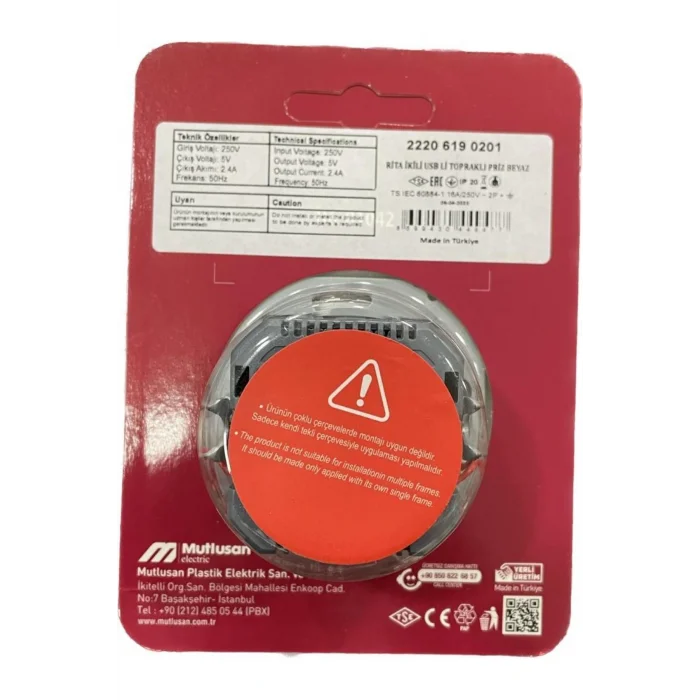 Genel Ürün Rita İkili USB Şarjlı Topraklı Priz Beyaz