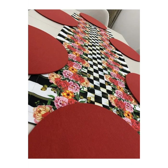 Genel Ürün Çiçek Desenli Runner + 6 Lı Supla Set