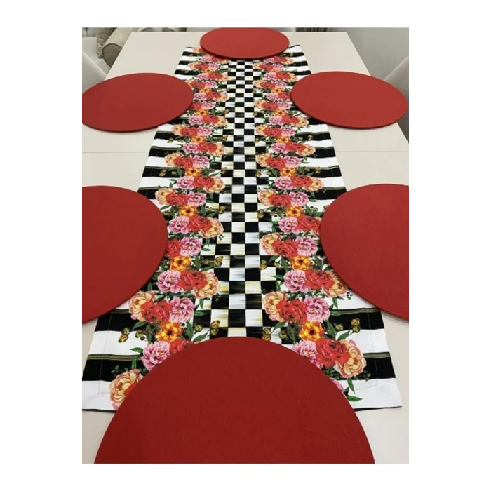 Genel Ürün Çiçek Desenli Runner + 6 Lı Supla Set
