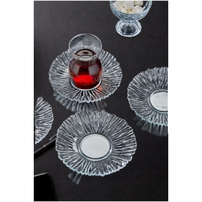 Genel Ürün 6 Lı Boncuk Çay Tabağı Yeni Trend Kristal Özel Tasarım Cam Bardak Altlığı
