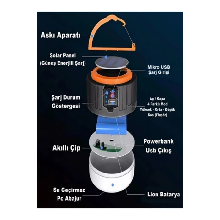 Genel Ürün Ct-4289 Urla Şarjlı Solar Kamp Feneri