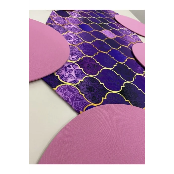 Genel Ürün Mor Macaron Desenli Runner Ve 6lı Supla Set