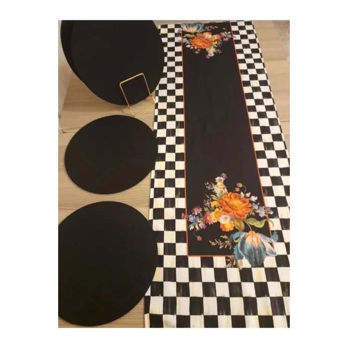 Genel Ürün Amerikan&servis Kalp Desen Kirmizi Baski Runner 6 Li Mdf Siyah Supla