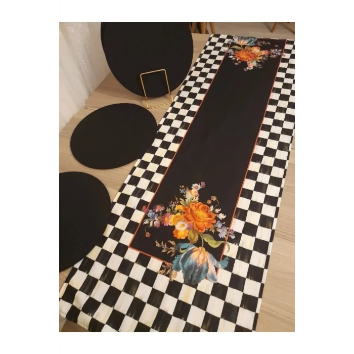 Genel Ürün Amerikan&servis Kalp Desen Kirmizi Baski Runner 6 Li Mdf Siyah Supla