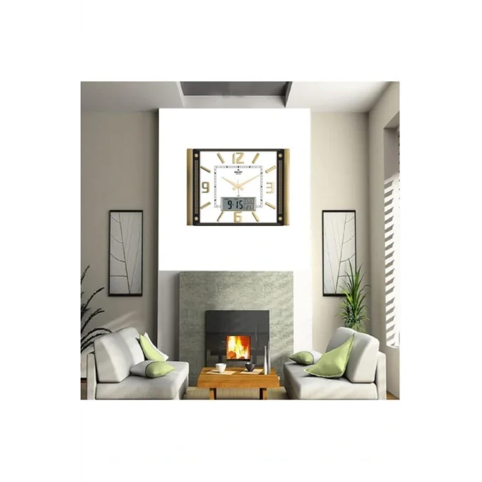 Kol Saati Gold  Premium Termometreli ve Takvimli Duvar Saati T-711-g