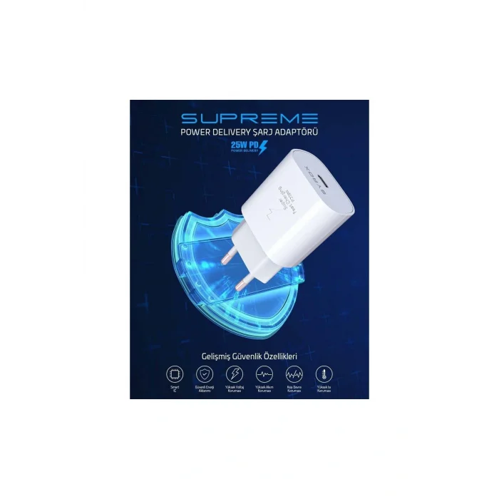 Genel Ürün PD25B 25W Pd 3A Type-C Çıkışlı Şarj Adaptörü (Başlık) Beyaz