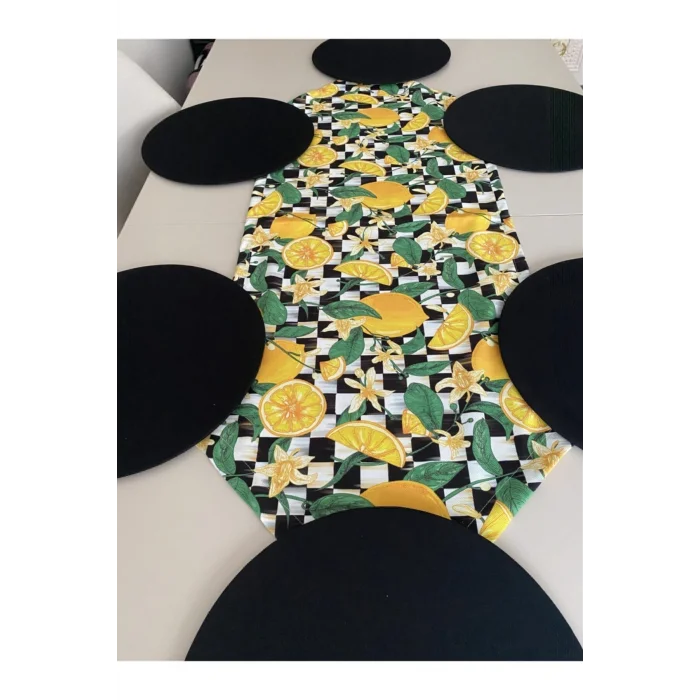 Genel Ürün Limon Desenli Runner Ve 2li Supla Seti