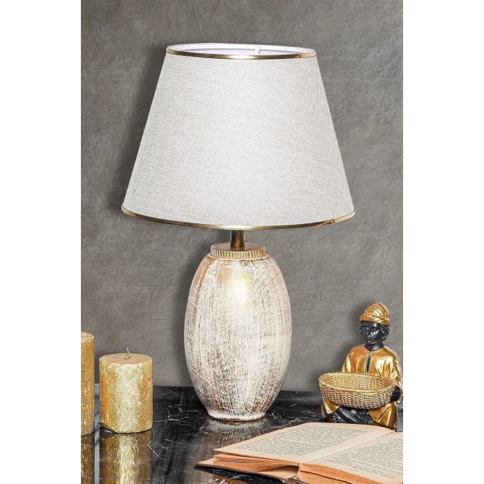 Genel Ürün Seramik Fonce Handmade Seramik Abajur Krem Gold Srmk-53 Bej E27 1 Modern