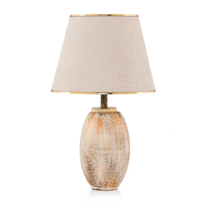 Genel Ürün Seramik Fonce Handmade Seramik Abajur Krem Gold Srmk-53 Bej E27 1 Modern