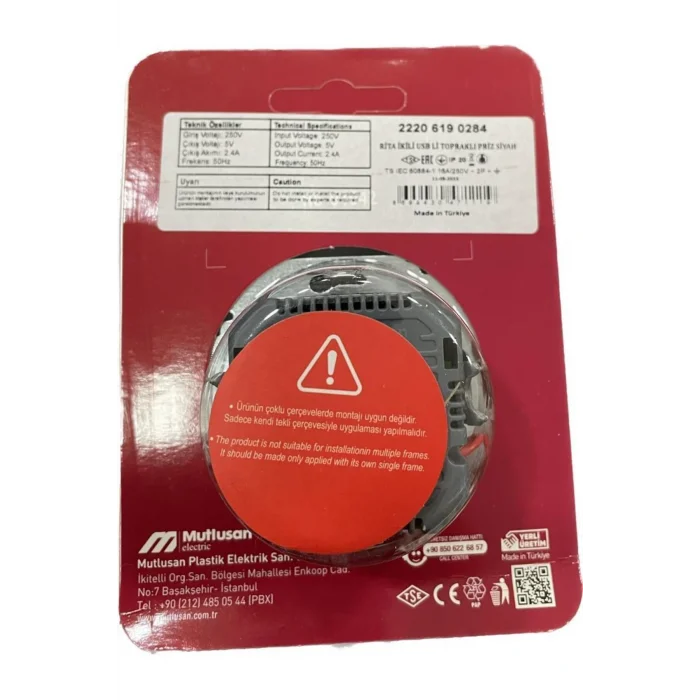 Genel Ürün Rita İkili USB Şarjlı Topraklı Priz Siyah