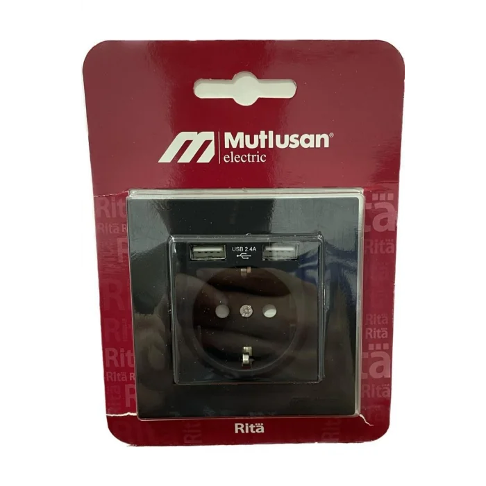 Genel Ürün Rita İkili USB Şarjlı Topraklı Priz Siyah
