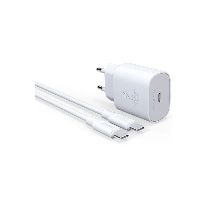 Genel Ürün PD25T Q3.0 Pd 25W Type-C To Type-C Hızlı Şarj Aleti Set Beyaz