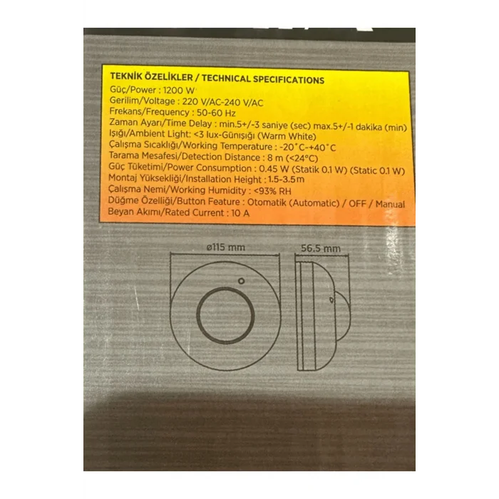Genel Ürün CT-9243 8 Metre 360 Derece Kızıl Ötesi Hareket Sensörü