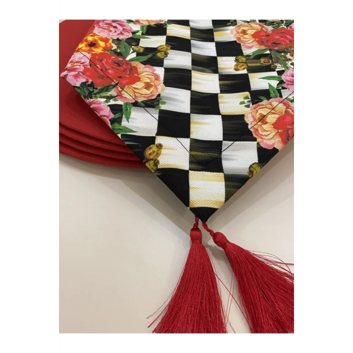 Genel Ürün Çiçek Desenli Runner Ve 2li Supla Seti