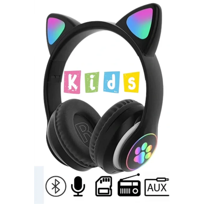 Genel Ürün Vilya Kedi Kulağı Detaylı Bluetooth Kablosuz Kulaklık Çocuk Oyuncu Siyah
