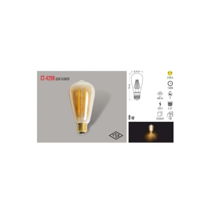 Genel Ürün 8 Watt Rustik Led Uzun Flmanet 2700k Amber Işık Ampul