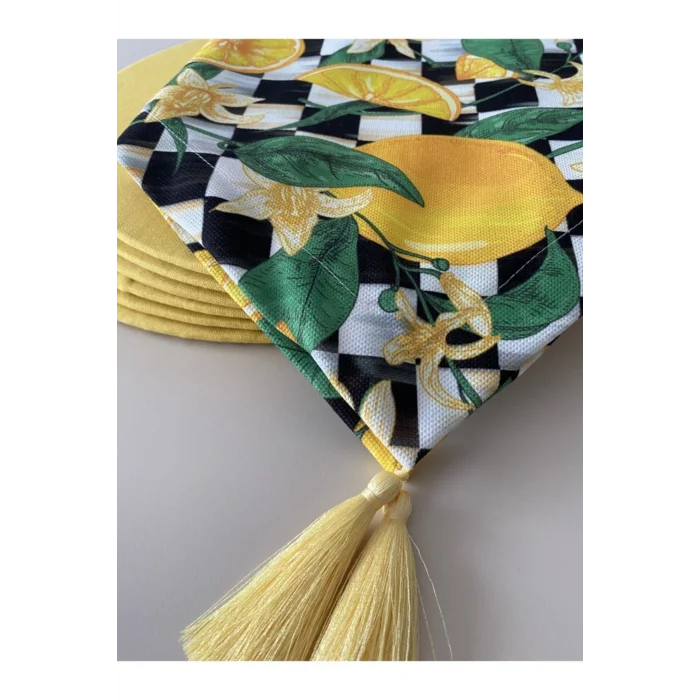 Genel Ürün Limon Desenli Runner ve 2li Supla Seti, şık ve renkli sofralar için ideal seçenek