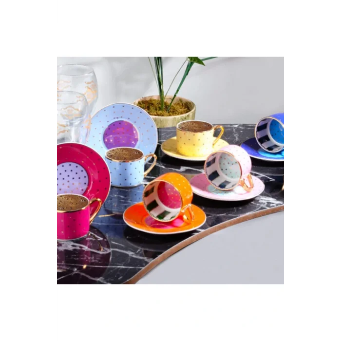 Genel Ürün Fnc-07 Bone Chına Nokta Desenli 6lı Fincan Takımı 90 Cc