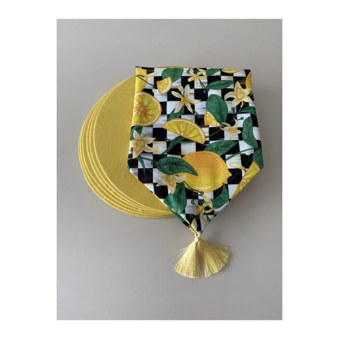 Genel Ürün Limon Desenli Runner Ve 6lı Supla Seti