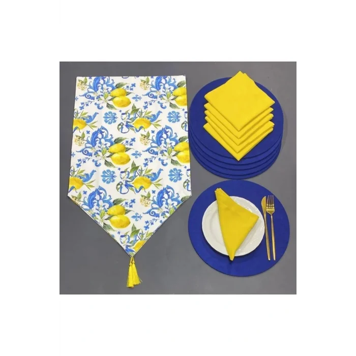 Genel Ürün Amerikan&servis limon desen runner 6 li mavi supla 6 adet servis pecete tasarim
