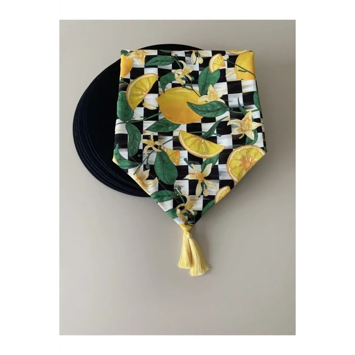 Genel Ürün Sarı Limon Desenli Runner ve 6lı Supla Seti, şık ve renkli sofralar için ideal seçenek