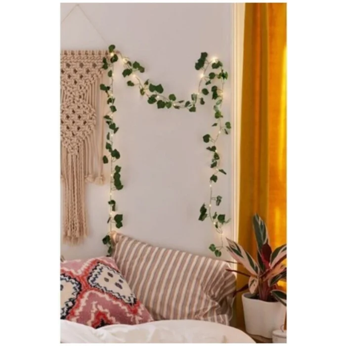 Genel Ürün Dekoratif Şık Yeşil Yapraklı Yapay Sarmaşık Ve 3 Metre Peri Led Gün Işığı