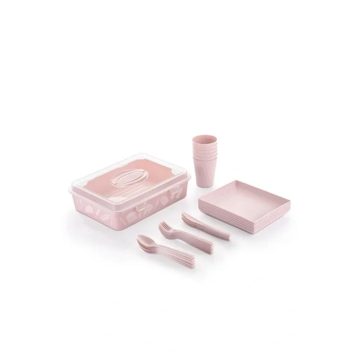 Genel Ürün Piknik Seti 6 Kişilik 32 Parça Çantalı Özel Saklama Kutusu Ile - Pembe