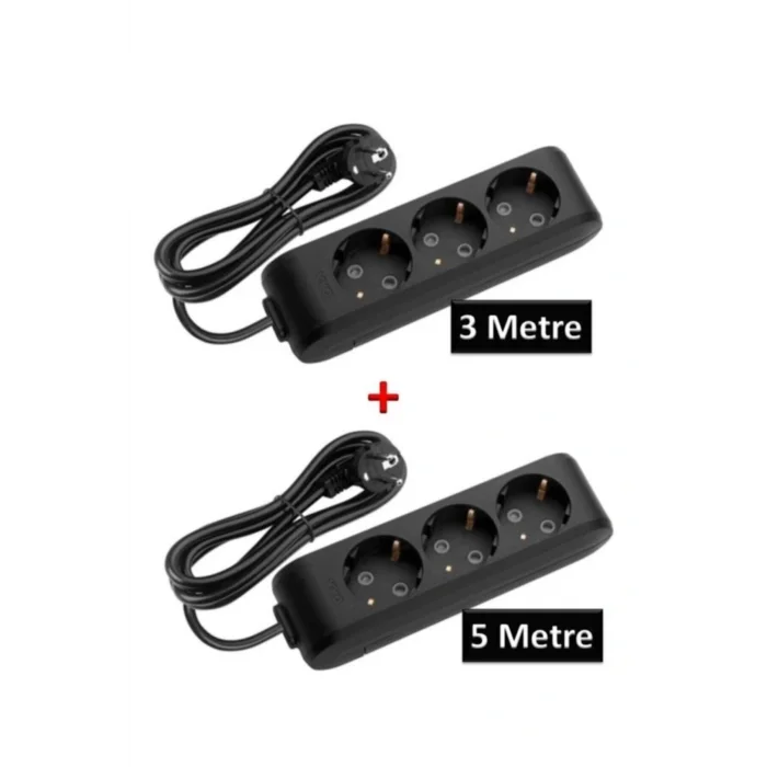 Genel Ürün Avantajlı Paket Siyah Multilet Grup Priz Uzatma Kablosu (1 Adet 3lü 3 Metre 1 Adet 3lü 5 Metre