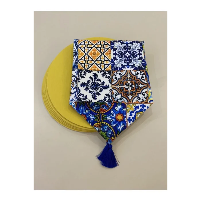 Genel Ürün Çini Desenli Runner Ve 6lı Supla Seti