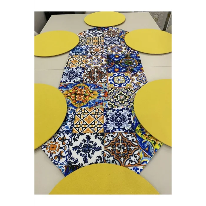 Genel Ürün Çini Desenli Runner Ve 6lı Supla Seti