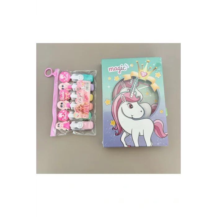 Genel Ürün fosforlu Barbie Kalem ve Magic Unicorn anı defteri Kilitlenebilir-SET KIZ ÇOCUK KIRTASİYE ÜRÜNLERİ